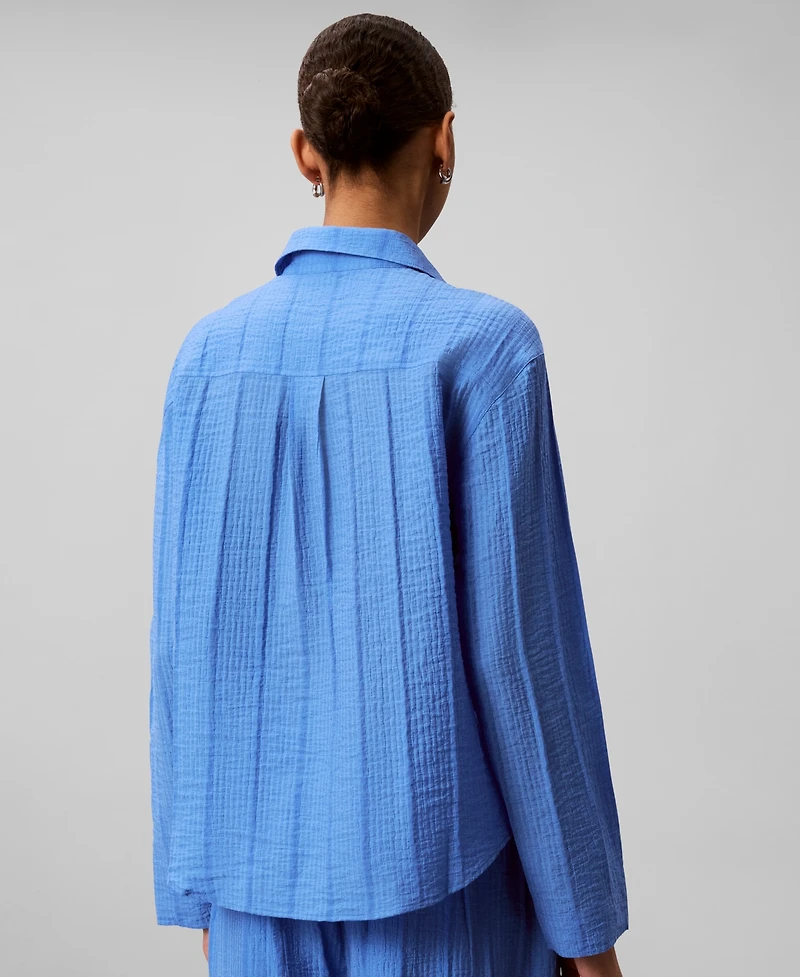 Calvin Klein Women's Long-Sleeve Classic-Fit Open Collared Shirt