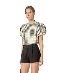 English Factory Women's Puff Sleeve Knit Cotton Top