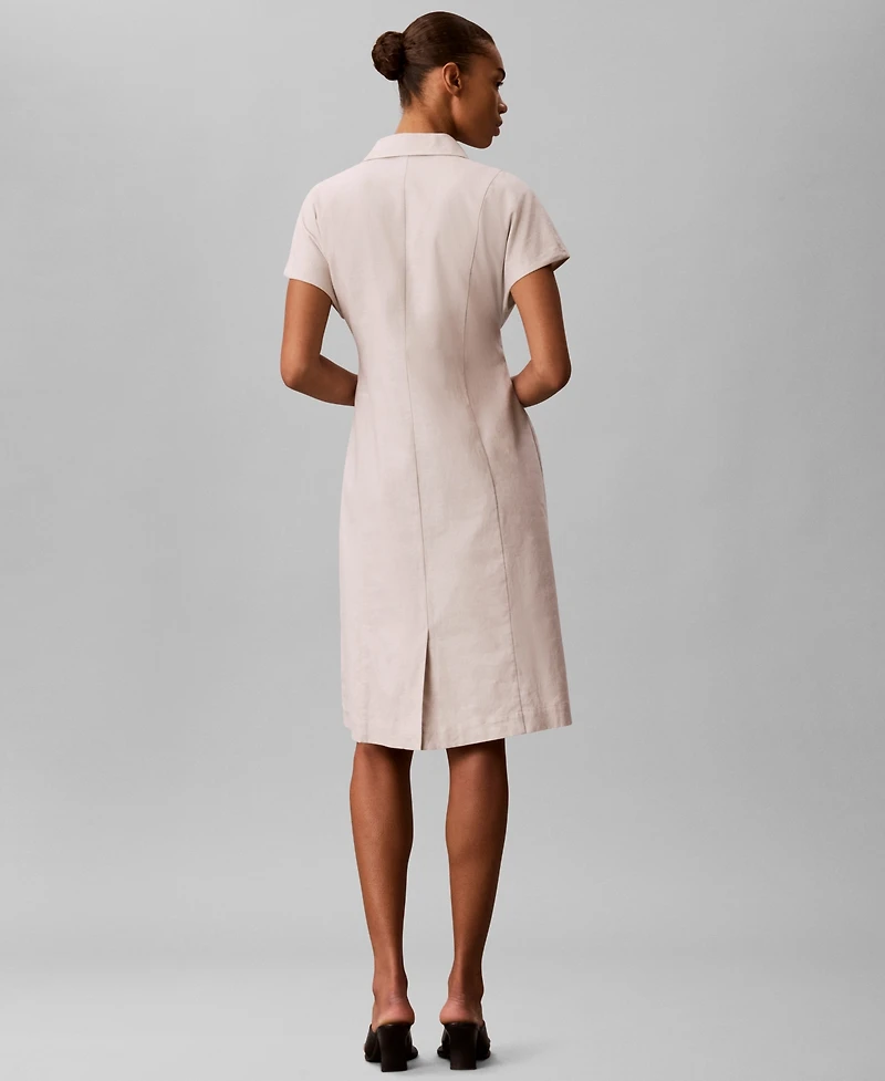 Calvin Klein Women's Short-Sleeve Collared Midi Shirt Dress