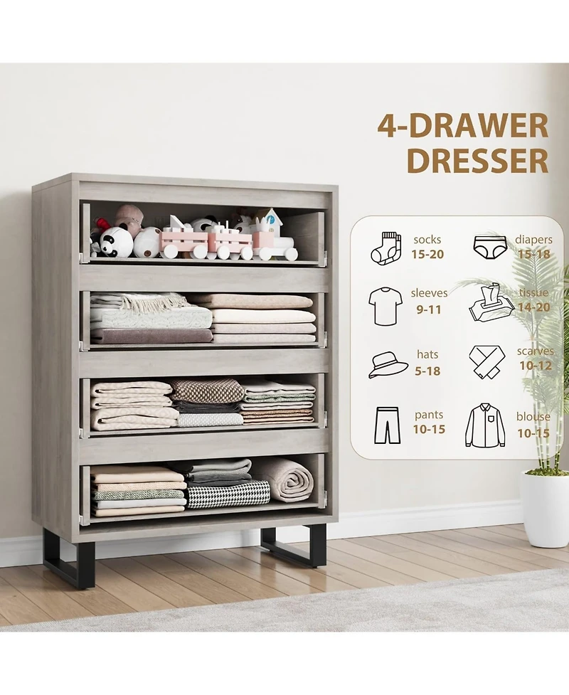 gaomon 4 Dresser for Bedroom, 41.5" Tall Dresser, Freestanding Vertical Drawer Cabinet with Storage, Wooden Closet Storage Chest