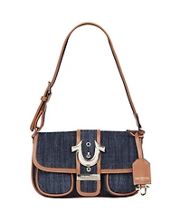True Religion Double Pocket Denim Satchel with Horseshoe Hardware