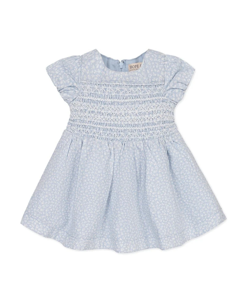 Hope and Henry Baby Linen Smocked Puff Sleeve Dress