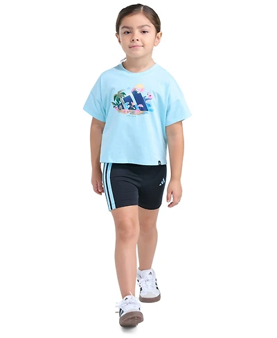 adidas Girls' 2T-6X Short-Sleeve T-Shirt and Bike Shorts, 2-Piece Set