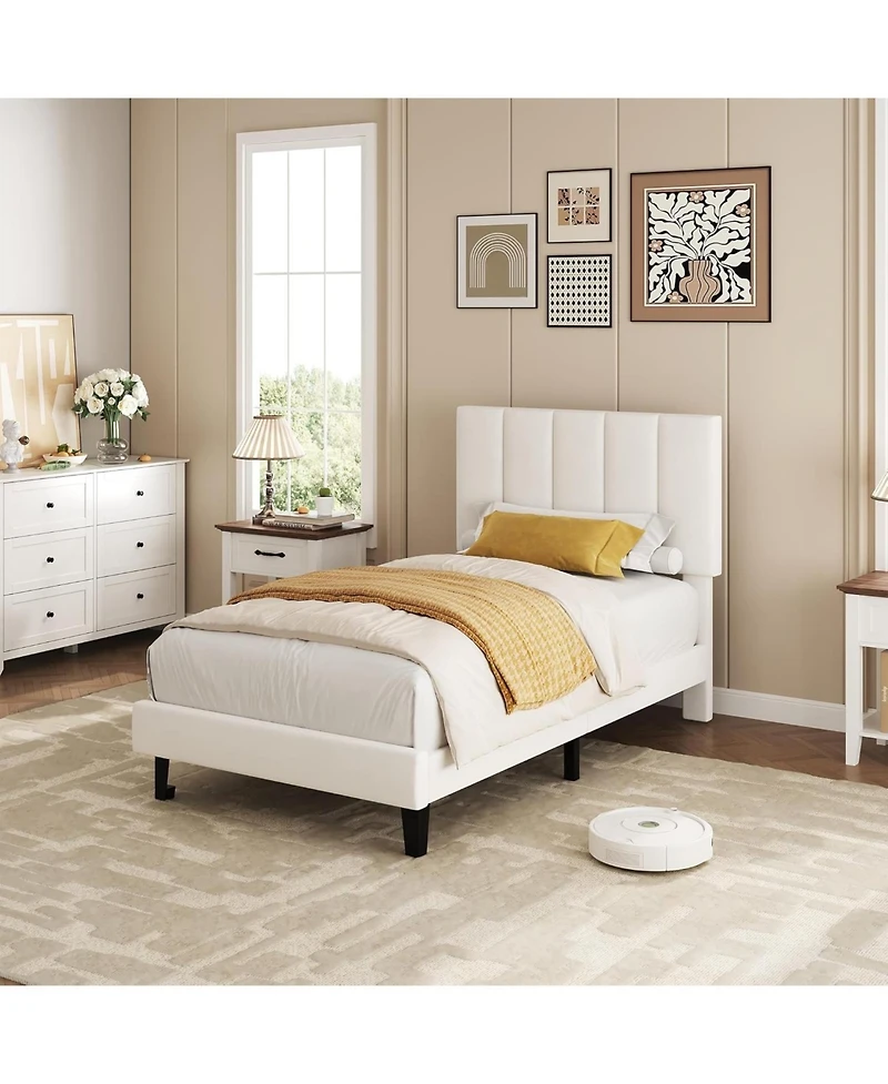 gaomon Twin Velvet Upholstered Platform Bed Frame with Adjustable Headboard