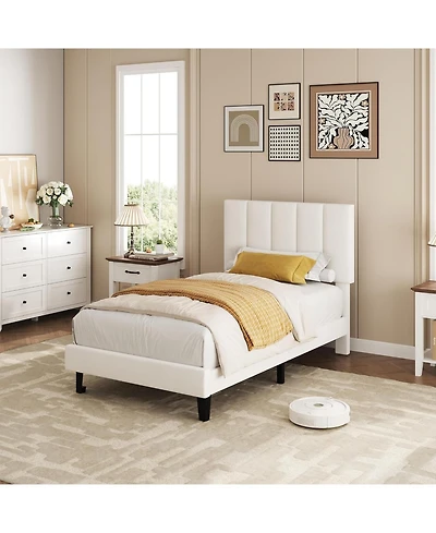 gaomon Twin Velvet Upholstered Platform Bed Frame with Adjustable Headboard