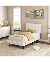 gaomon Twin Velvet Upholstered Platform Bed Frame with Adjustable Headboard