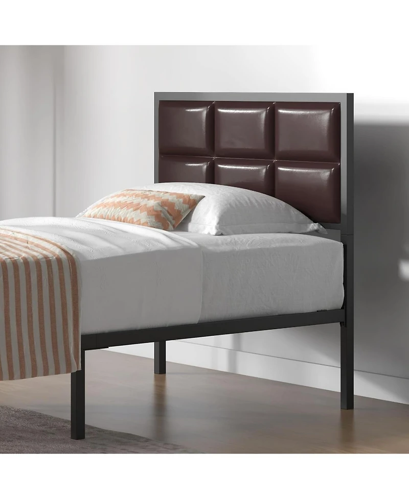 gaomon Full Upholstered Platform Bed Faux Leather Headboard Steel Slats
