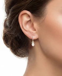 Macy's Cultured Freshwater Pearl (9x6mm) & Diamond (1/10 ct. t.w.) Drop Earrings in 10k Yellow Gold
