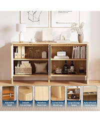 gaomon 58" Fluted Oak Sideboard Buffet Cabinet with Storage, Large Buffet Cabinet with 4 Doors and Adjustable Shelves