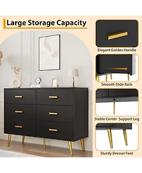 gaomon 6-Drawer Wide Chest, Contemporary Wood Storage, Bedroom Dresser with Sliding Drawers, Office, Lounge