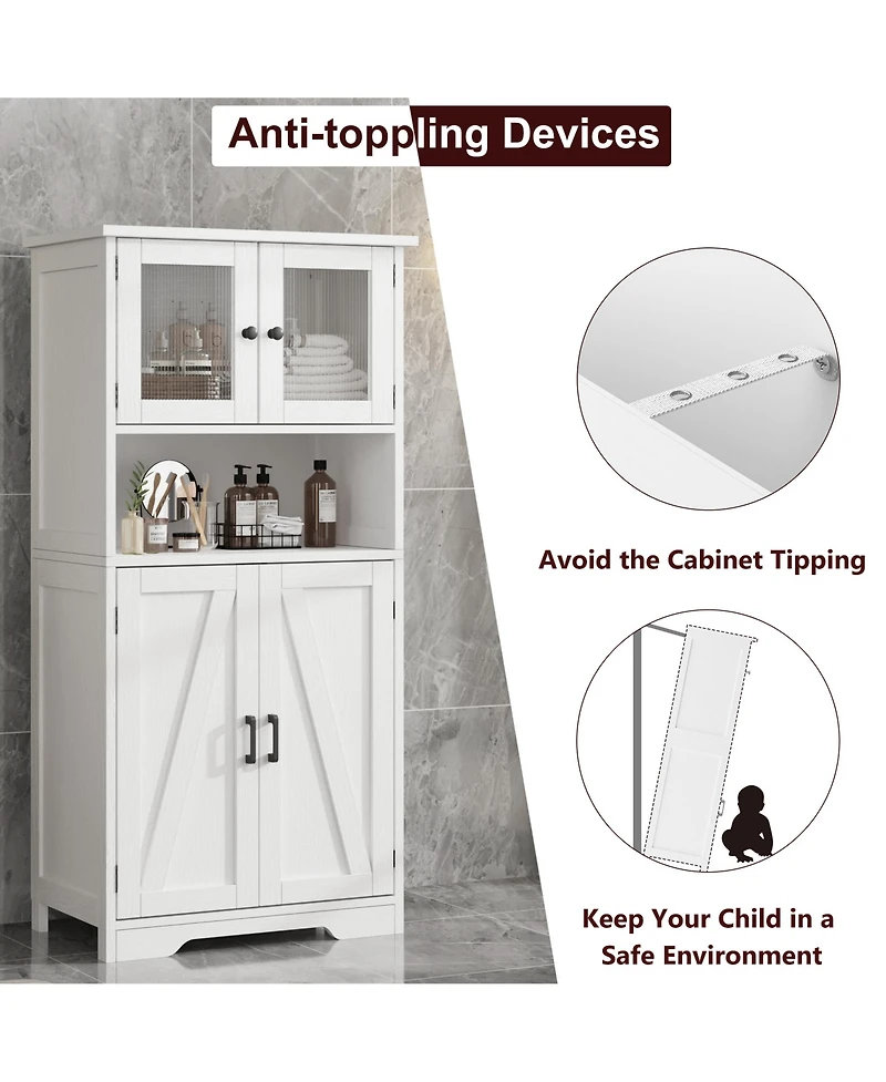 gaomon Storage Cabinets, 54 Inch Tall Hutch Bar Cabinet with Glass Doors and Adjustable Shelves