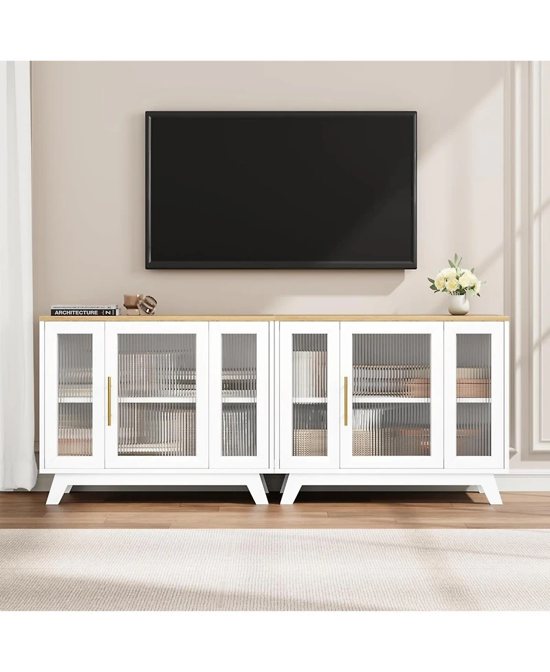 gaomon 36 Inch Small Buffet Storage Cabinet with Adjustable Shelf and Fluted Glass Door Mid-Century Modern Design Top