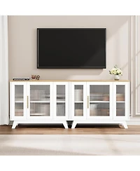 gaomon 36 Inch Small Buffet Storage Cabinet with Adjustable Shelf and Fluted Glass Door Mid-Century Modern Design Top