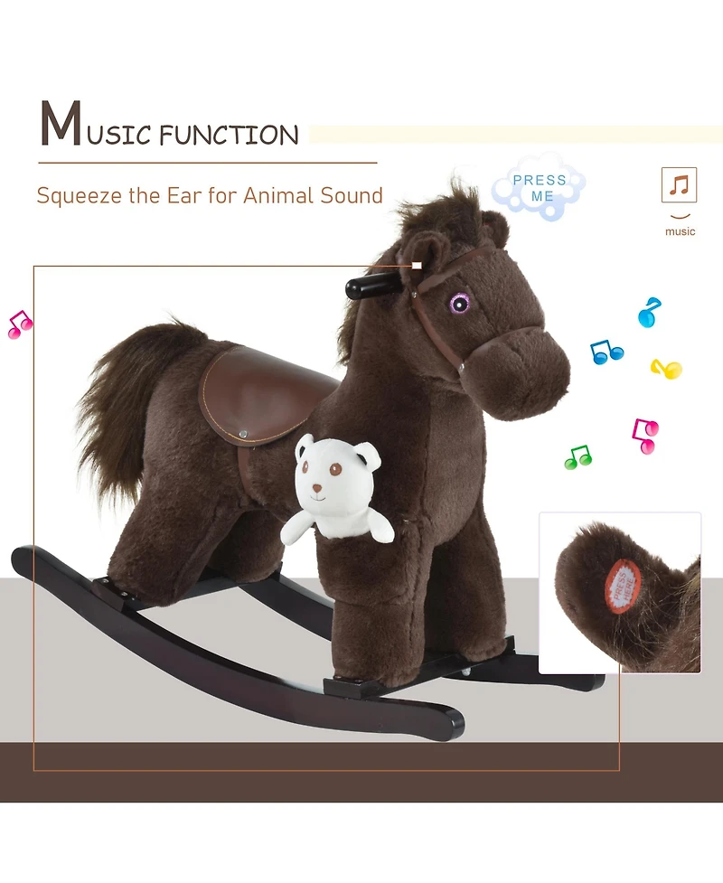 Qaba Kids Plush Ride-On Rocking Horse Toy Chair w/ Soft Plush Toy