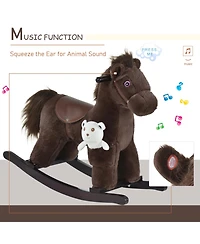 Qaba Kids Plush Ride-On Rocking Horse Toy Chair w/ Soft Plush Toy