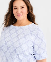 Style & Co Plus Printed Boat-Neck Elbow-Sleeve Top, Macy's Exclusive