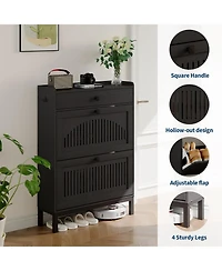 gaomon Compact Shoe Storage Cabinet with 2 Hollow-Panel Flip Drawers and Top Drawer