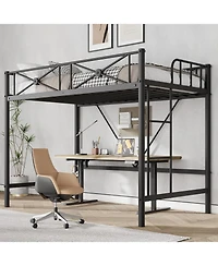 gaomon Metal Loft Bed, Heavy-Duty Steel Frame with Safety Guardrails, Space-Saving Design for Kids Bedroom or Dorm