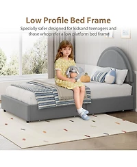 gaomon Boucle Bed Frame with 2 Drawers Upholstered Platform Round Headboard Wood Slats No Box Spring