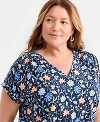 Style & Co Plus Soft Floral Ruched-Tie V-Neck Top, Macy's Exclusive
