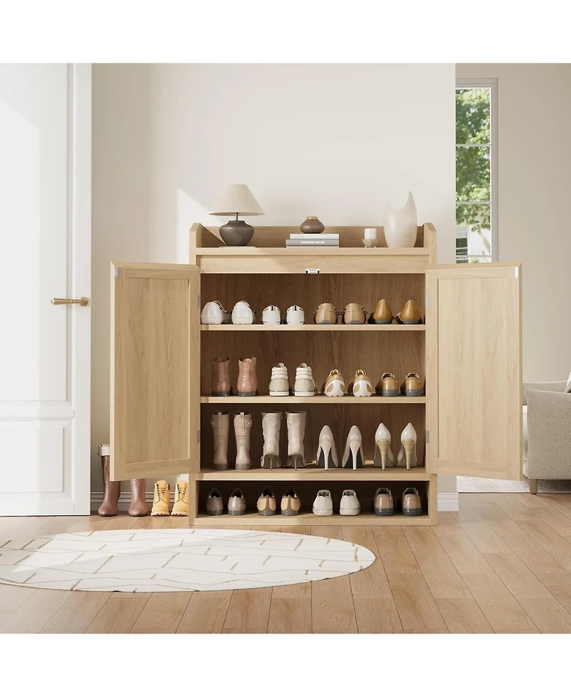 gaomon Oak Rattan 2-Door Shoe Cabinet