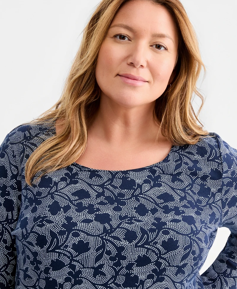 Style & Co Plus Size Negative Lines Scoop-Neck Top, Macy's Exclusive