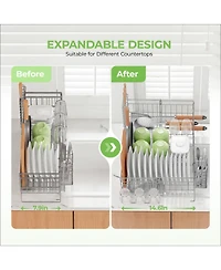 Sugift 2-Tier Detachable Stainless Steel Dish Drying Rack with Cutlery Box and Cup Holder