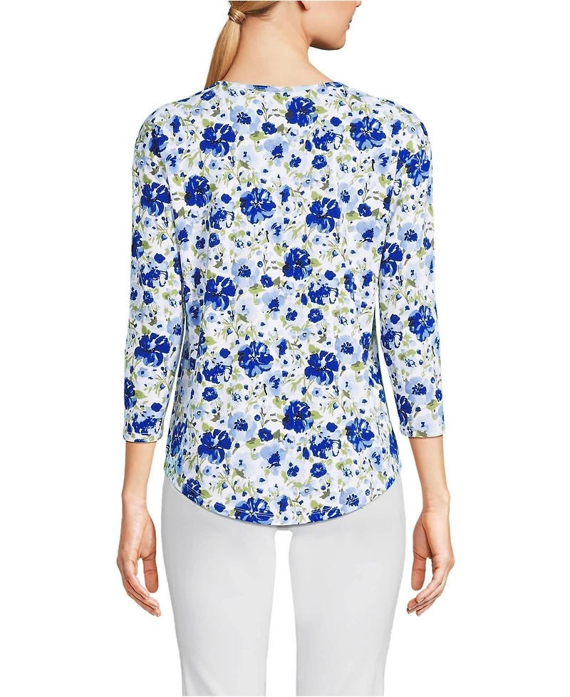 Lands' End Women's 3/4 Sleeve Lightweight Jersey Shirttail Tee