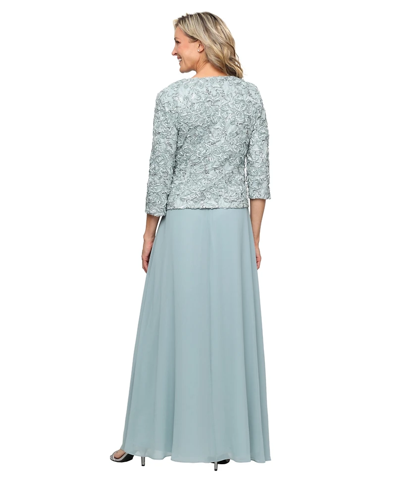 Alex Evenings Women's Empire Waist Long Open Soutache Jacket Dress