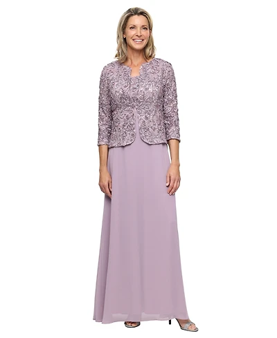 Alex Evenings Women's Empire Waist Long Open Soutache Jacket Dress