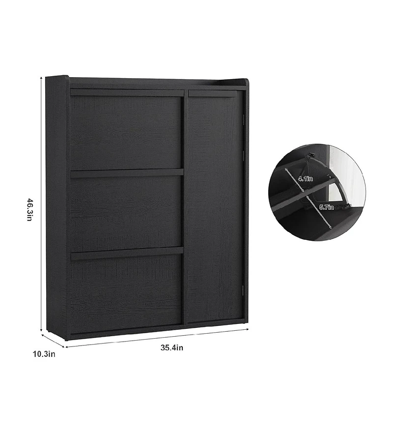 gaomon Freestanding Wooden Shoe Cabinet with 3 Flip Drawers and Side Door