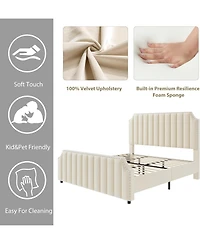 gaomon California King Velvet Upholstered Platform Bed Frame with Headboard & Footboard, Nail head Trim, Wooden Slats Support, No Box Spring