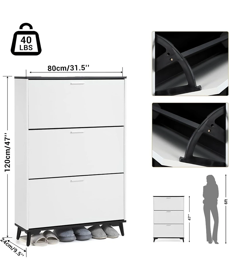 gaomon Shoe Cabinet with 3 Flip Drawers, Hidden Shoe Storage Cabinet for Entryway, Narrow Shoe Rack with Legs