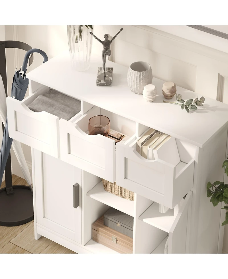 Clihome Storage Cabinets, Wooden Floor Cabinet, with Drawers and Shelves Storage Cabinets, Accent