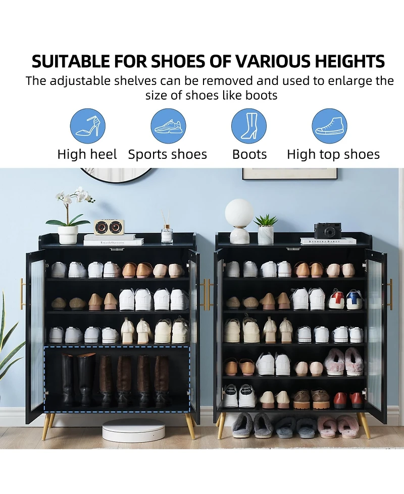 gaomon 5-Tier Shoe Storage Cabinet with Glass Doors & Sturdy Support Legs, Multi-Functional Organizer
