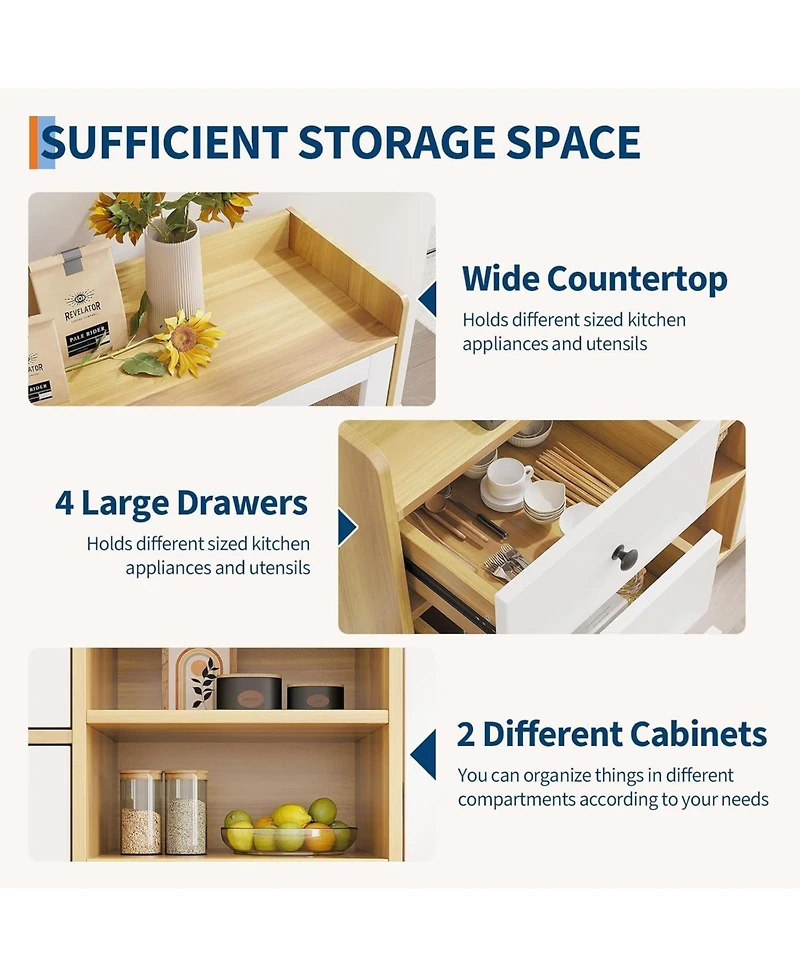 Farmhouse Sideboard Buffet Cabinet with Adjustable Shelves Glass Doors and Open Storage for Kitchen Dining and Entryway Wood