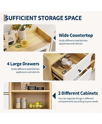 Farmhouse Sideboard Buffet Cabinet with Adjustable Shelves Glass Doors and Open Storage for Kitchen Dining and Entryway Wood