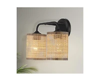 Busdays Quell Double Light Vanity With Natural Rattan Shade Wall Lamp