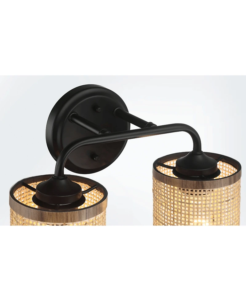 Busdays Quell Double Light Vanity With Natural Rattan Shade Wall Lamp
