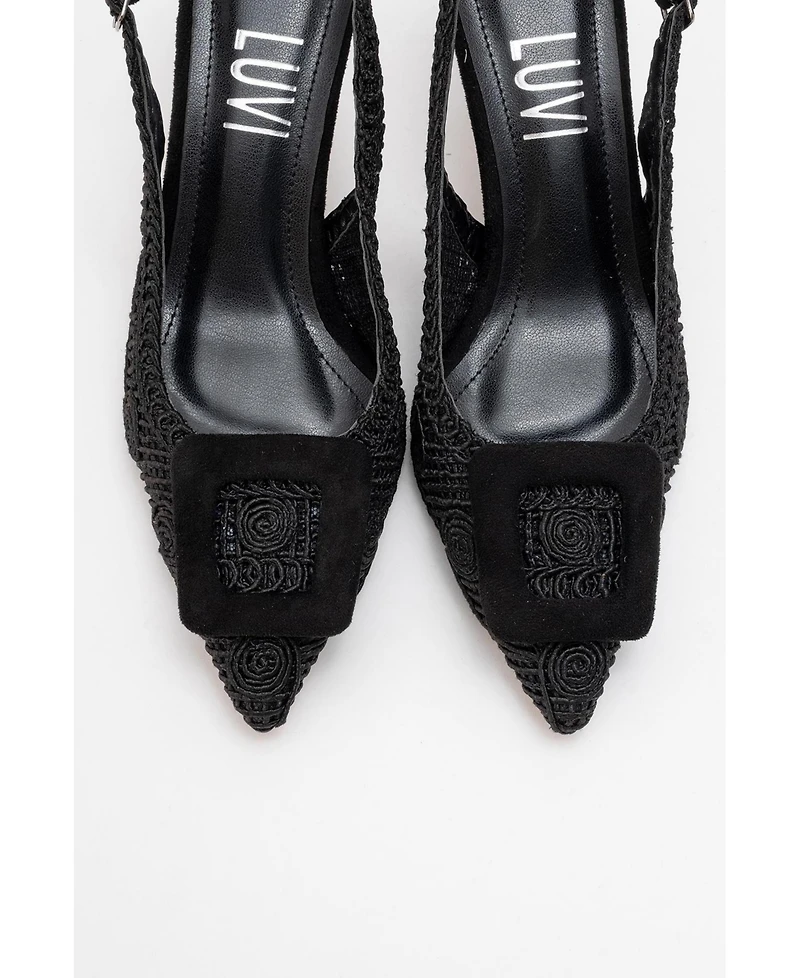 Prologue Shoes Women's Ensley Knitted Buckled Pointed Toe Pump