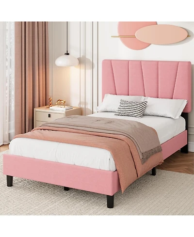 gaomon Twin Xl Upholstered Platform Bed Frame with Fabric Headboard, Wooden Slat Support, No Box Spring Needed, Easy Assembly