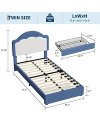 gaomon Twin Kids Bed Frame with Led Headboard, Sherpa Upholstered Platform Bed with Storage Drawer, Wooden Slats, No Box Spring Needed