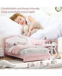gaomon Bed Frame with Led Lights Storage Drawer Velvet Platform for Kids Wood Slats