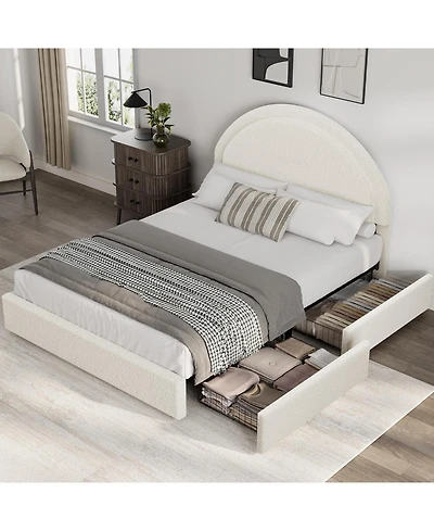 gaomon Boucle Bed Frame with 2 Drawers Upholstered Platform Round Headboard Wood Slats No Box Spring