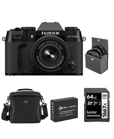 Fujifilm X-T50 Mirrorless Camera with Xc 15-45mm f/3.5-5.6 Ois Pz Lens, Bundle with Li-Ion Battery, 64GB Sdxc Memory Card and 52mm Filter Kit