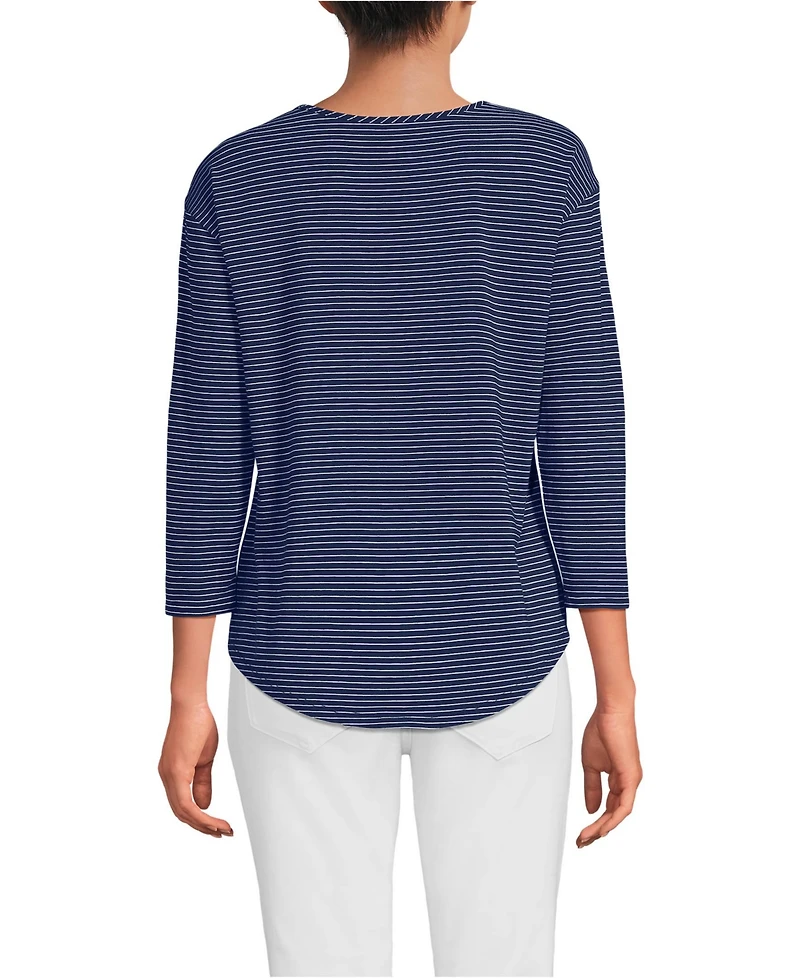 Lands' End Women's Petite 3/4 Sleeve Lightweight Jersey Shirttail Tee