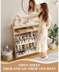 gaomon Modern Shoe Storage Cabinet with 4 Flip Drawers and Wooden Handles