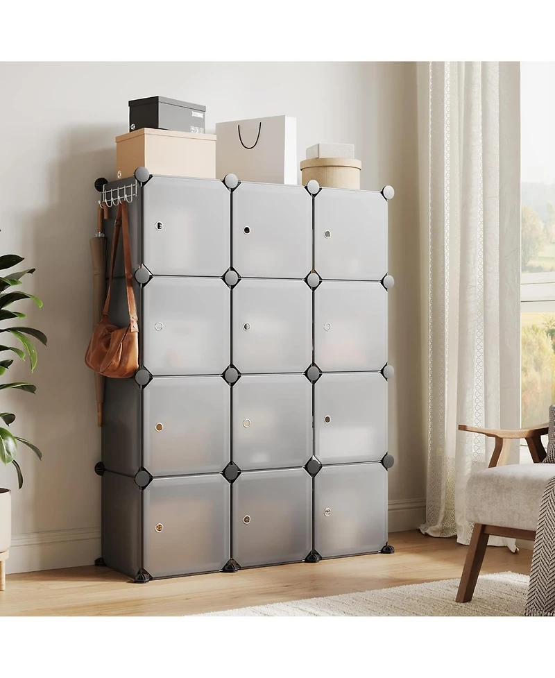 gaomon 12-Cube Stackable Modular Shoe Storage Cabinet Organizer with Doors