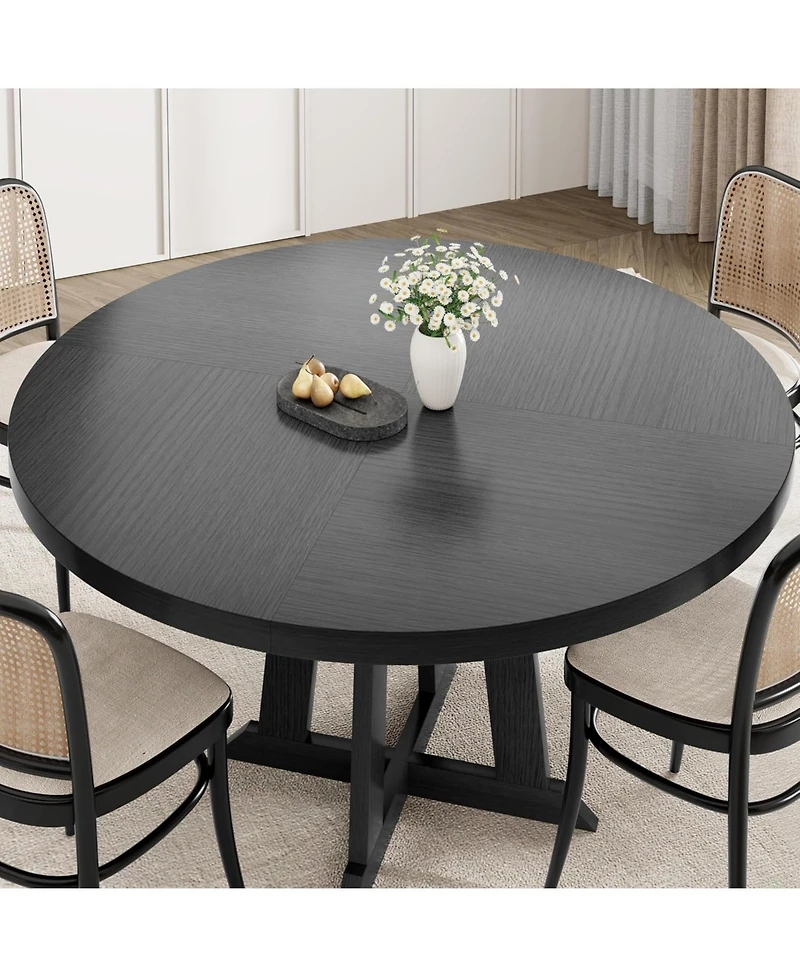 gaomon Round Dining Table for 4-6, 47" Kitchen/Living Room Table, Pedestal, Black, Space-Saving Wooden Table