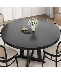 gaomon Round Dining Table for 4-6, 47" Kitchen/Living Room Table, Pedestal, Black, Space-Saving Wooden Table